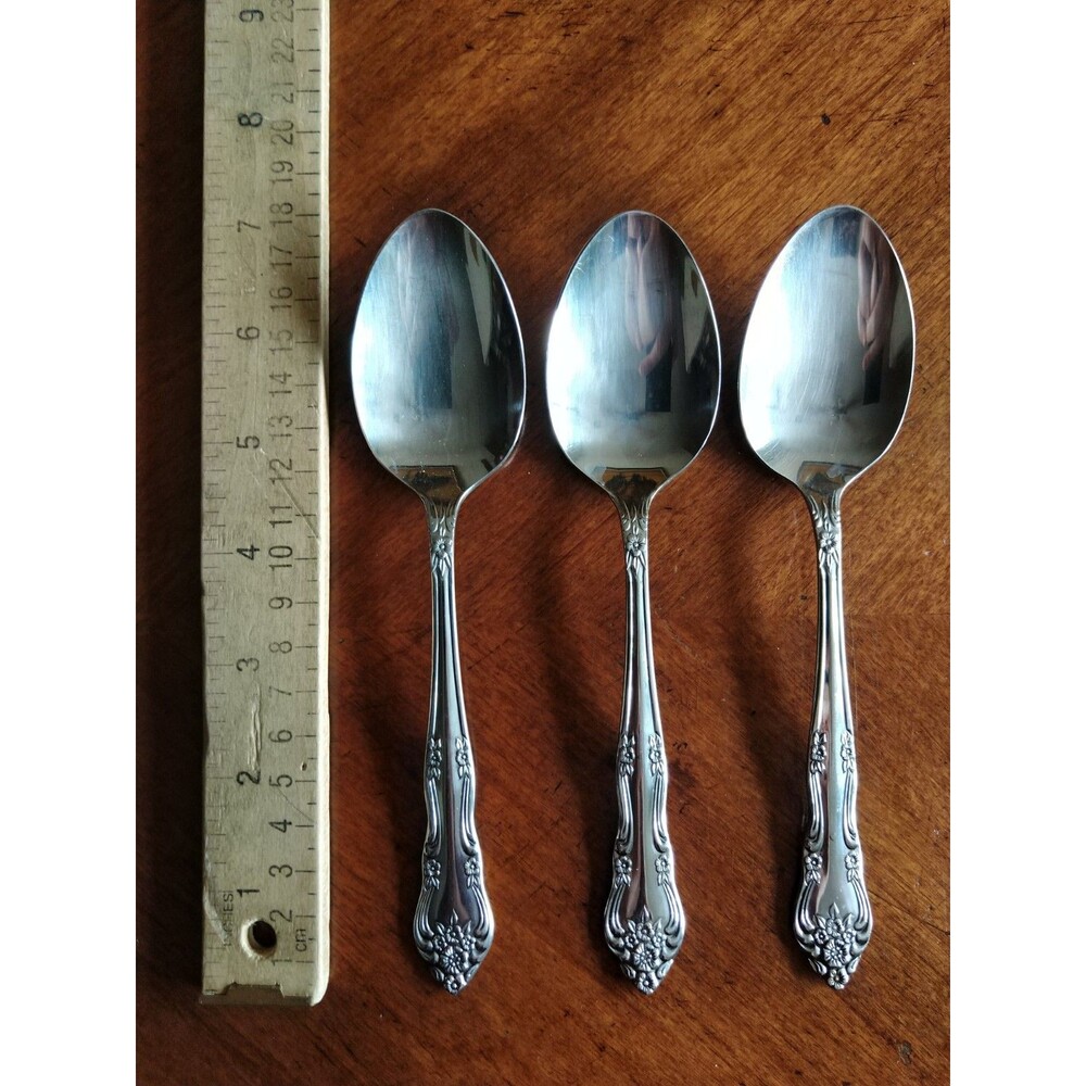 Lot 3x Dinner Spoon Tablespoon Korea Rogers Stainless Flatware Dream Rose 6.9"